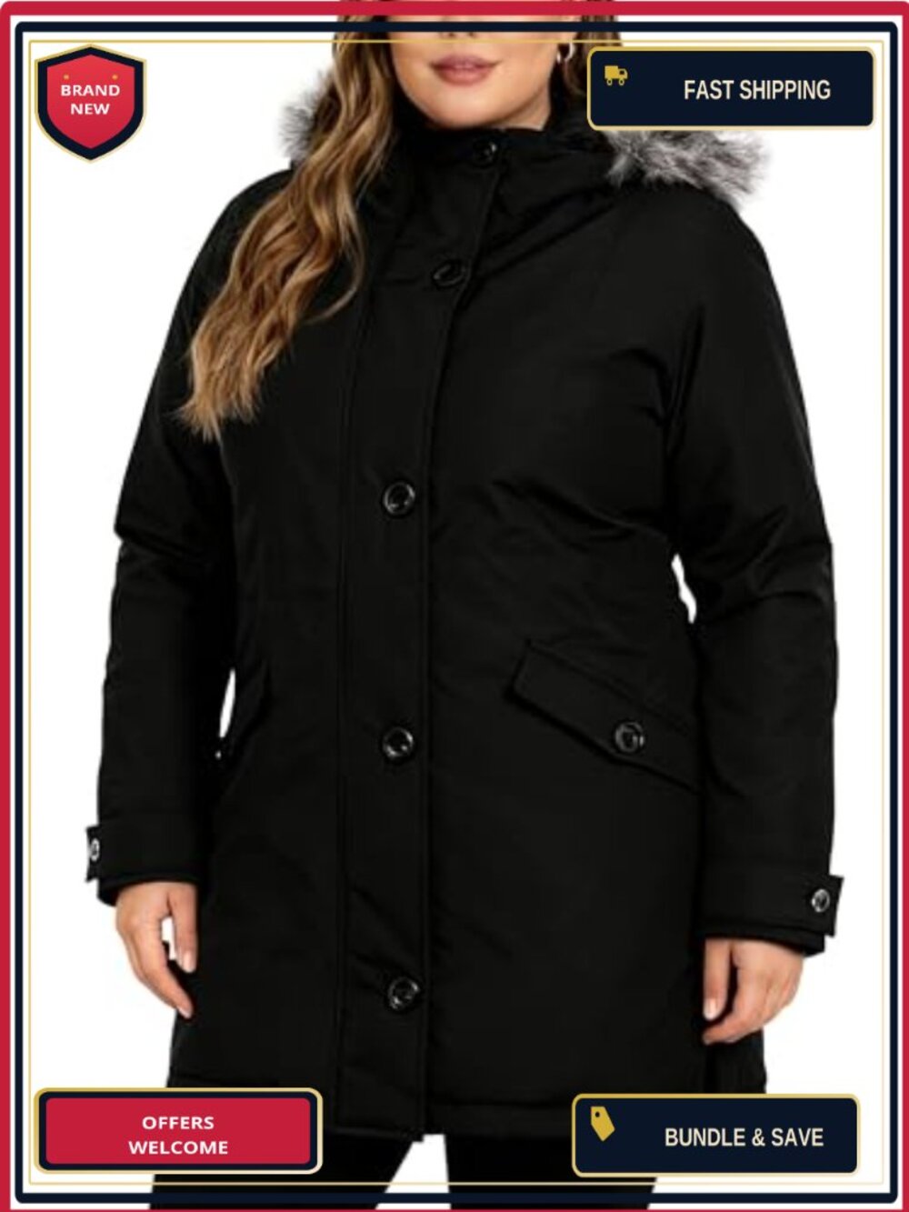 Plus Size Women's Winter Parka Coat Thick Insulated Puffer Jacket Zip